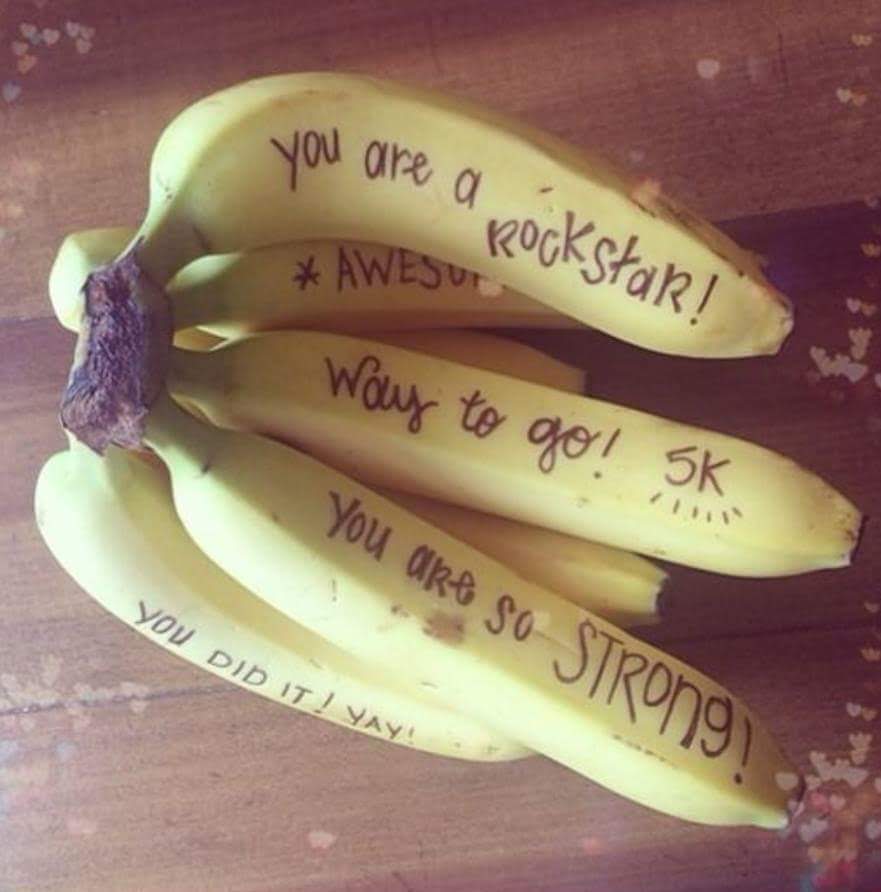 Bananas are particularly useful for runners because of their high potassium content. Potassium plays an essential role in muscle function, and deficiencies in potassium can lead to cramping and discomfort. A medium- sized banana contains 422mg potassium, around 12% of the Recommended Daily Amount